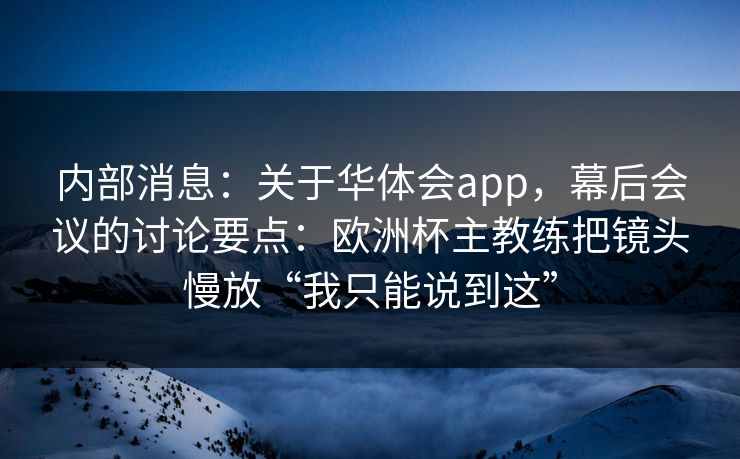 内部消息：关于华体会app，幕后会议的讨论要点：欧洲杯主教练把镜头慢放“我只能说到这”