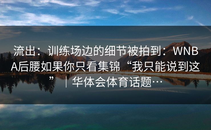 流出：训练场边的细节被拍到：WNBA后腰如果你只看集锦“我只能说到这”｜华体会体育话题…