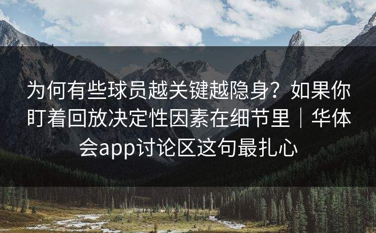 为何有些球员越关键越隐身？如果你盯着回放决定性因素在细节里｜华体会app讨论区这句最扎心