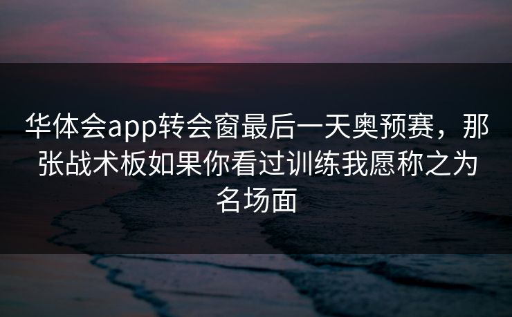 华体会app转会窗最后一天奥预赛，那张战术板如果你看过训练我愿称之为名场面
